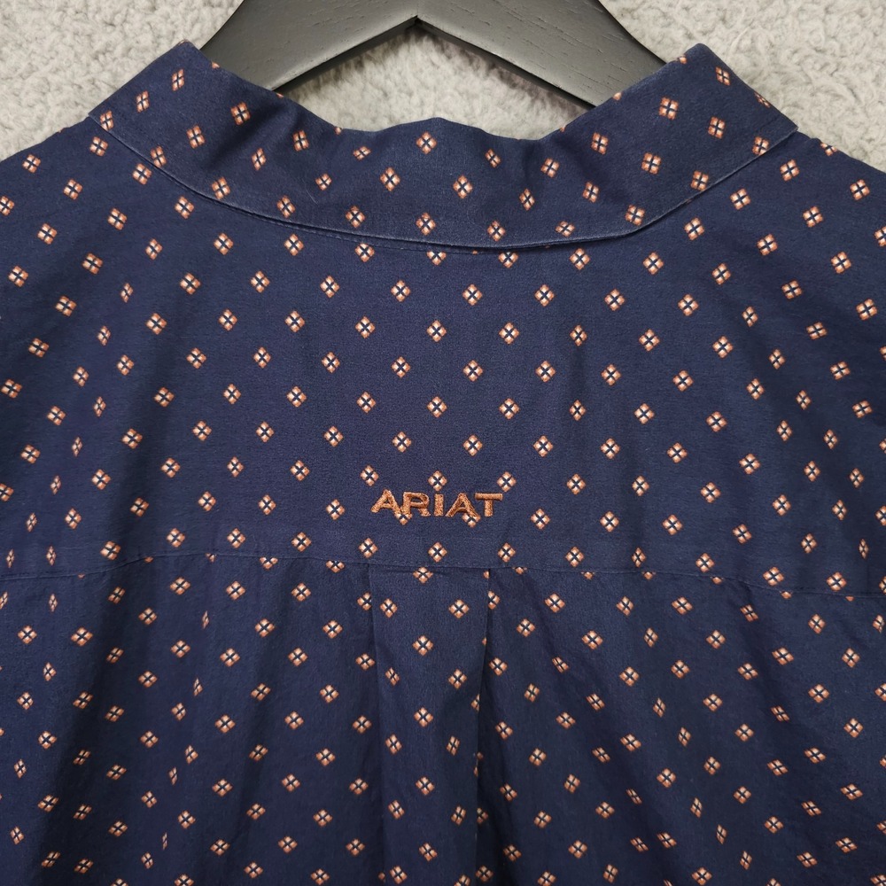 Ariat Kaiser Shirt Mens XXL Blue Tan Geo Print Long Sleeve Wrinkle Free Rodeo - Picture 13 of 16